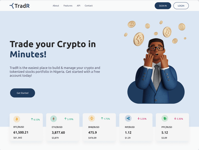 TradR Crypto Landing Page